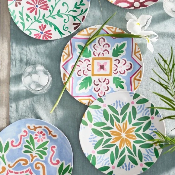 NWT Anthropologie Set of THREE Printed Melamine Dinner Plates - Picture 6 of 9